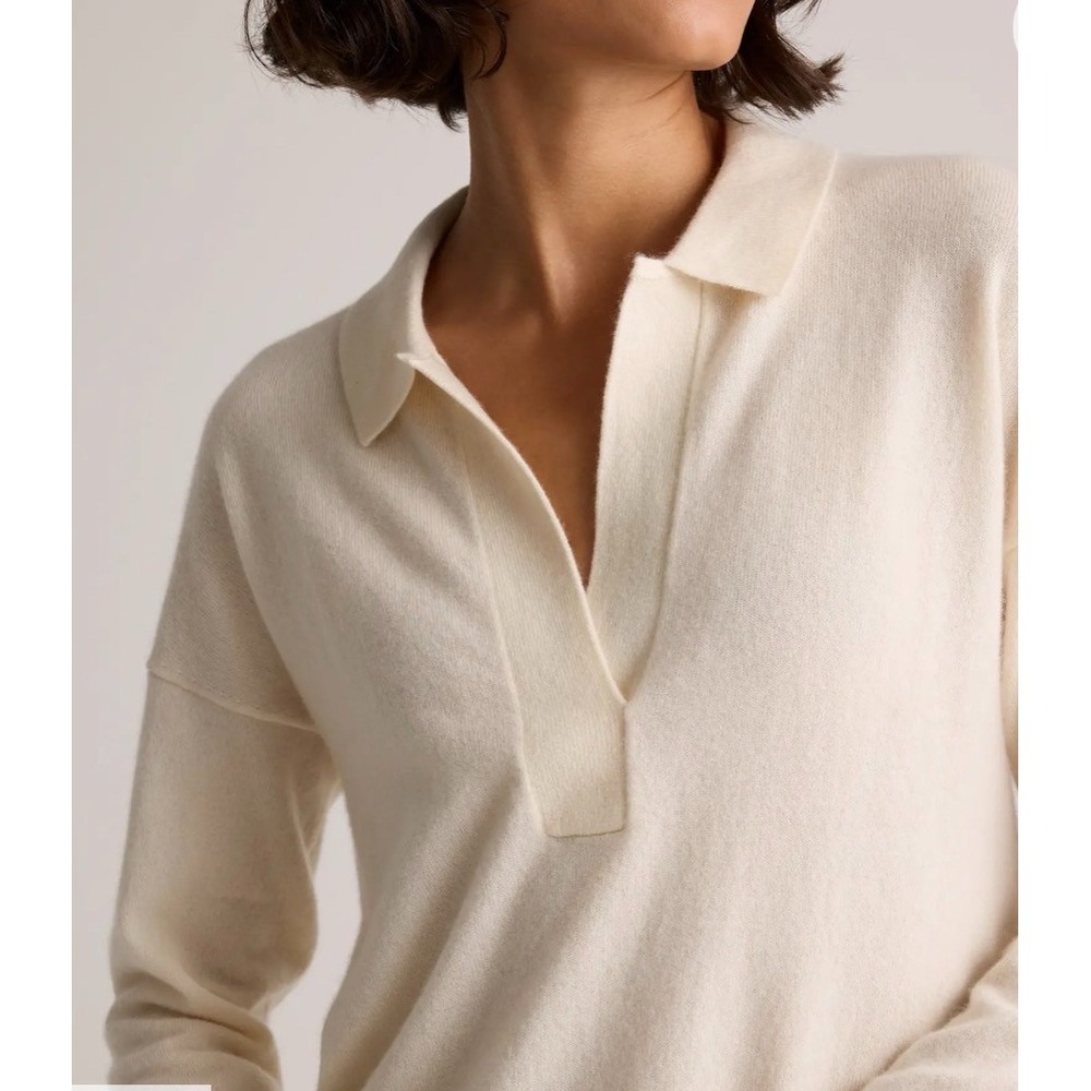 Quince Sweater Womens Size Medium Cream Mongolian Cashmere Polo Henley Capsule